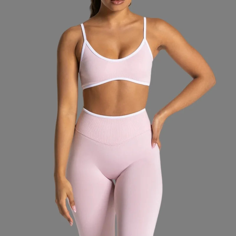 TEVEO Women's Color Block Yoga Bra with Built-in Nipple Pads and Camisole Design, Suitable for Gym Workouts and Sports Tank Tops