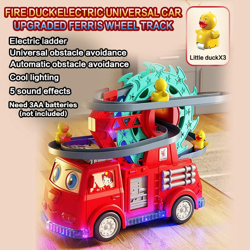 Children's Electric Fire Truck Toys, Spinning Ferris Wheel, Track Cars, Colorful Sound and Light, Perfect Gifts for Babies
