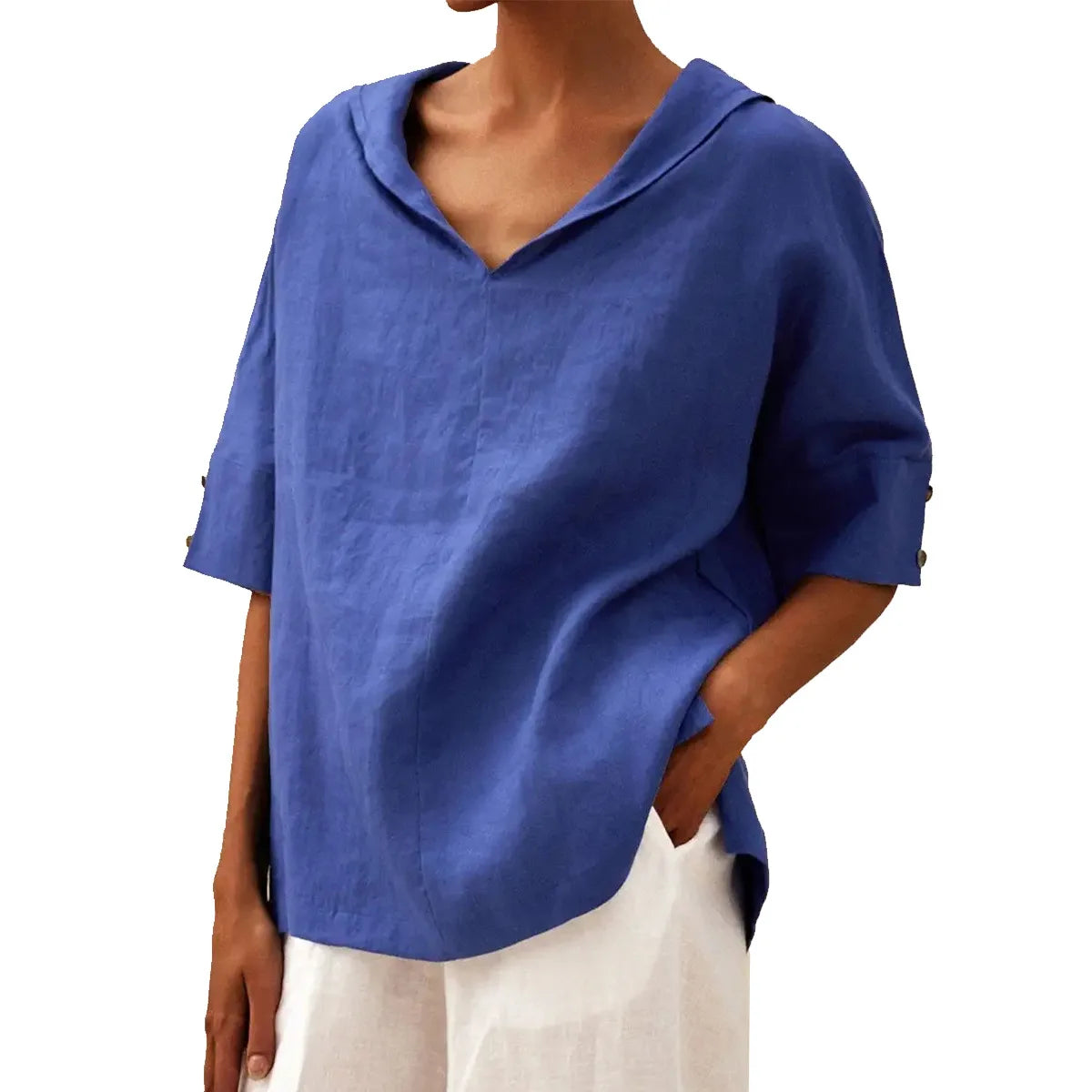 Women's Loose V-Neck Cotton Linen Shirt 2026, Casual Elegant Summer Blouse Office Wear (Characters: 68)