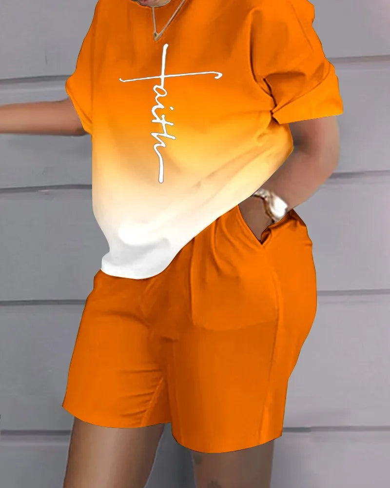 2026 Women's 2-Piece Set: Fashion Print Wide-Leg Pants & Top, Elegant Office Suit