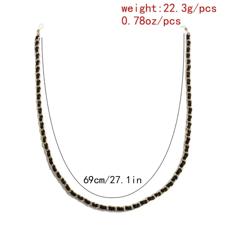 Trendy Luxury Gold Color Glasses Holder Neck Chain Straps Fashion PU Leather Metal Sunglasses Accessories