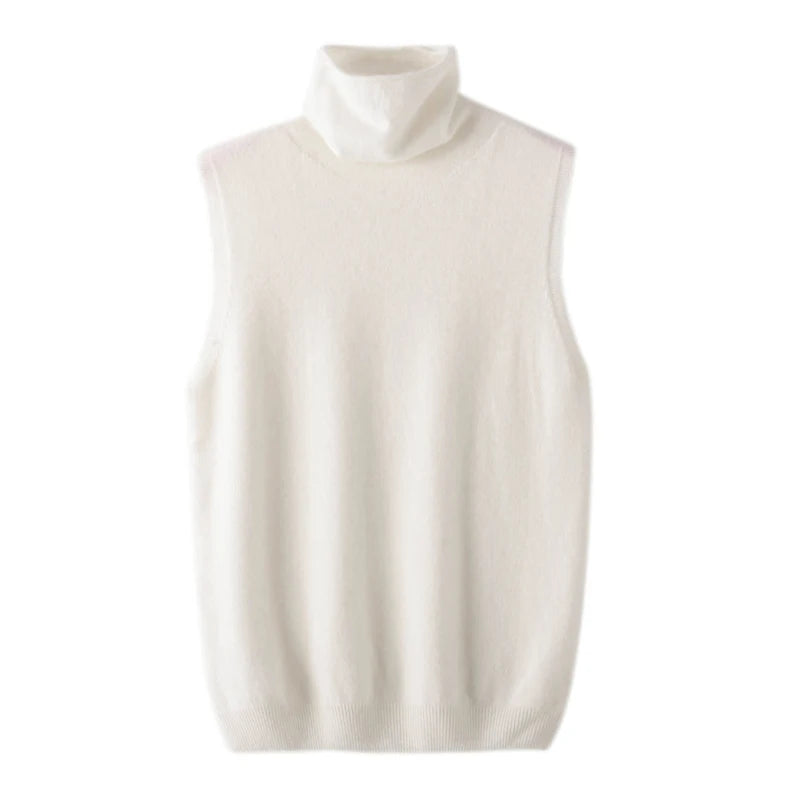 Women 100% Merino Wool Sleeveless Pullovers Turtleneck Sweater Waistcoat Wool Knitwear Spring Autumn Winter Fashion Vest Tops