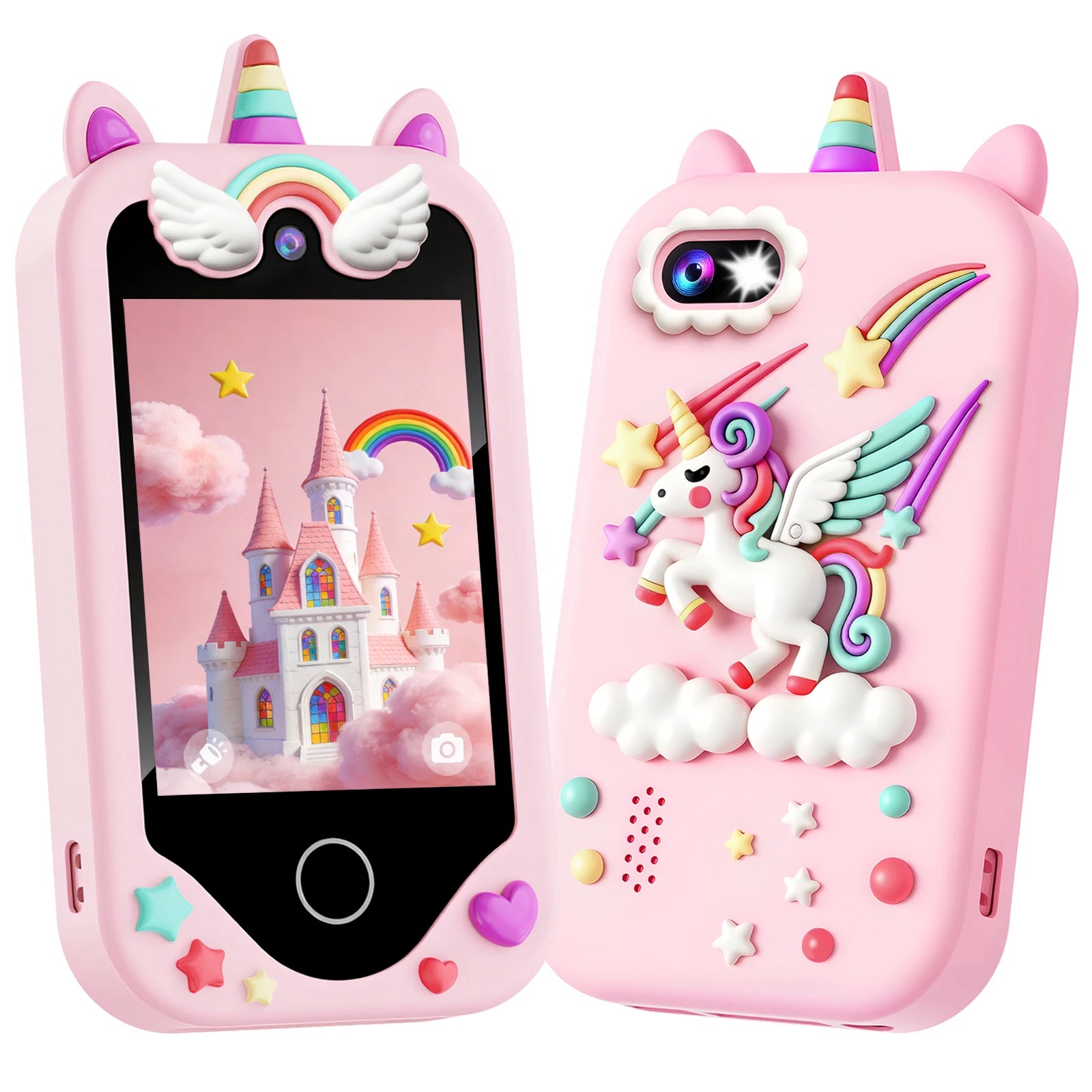 Kids phone Touchscreen operation, 48MP camera, supports 1080P HD video recording Equipped with a 64GB memory card and card reade
