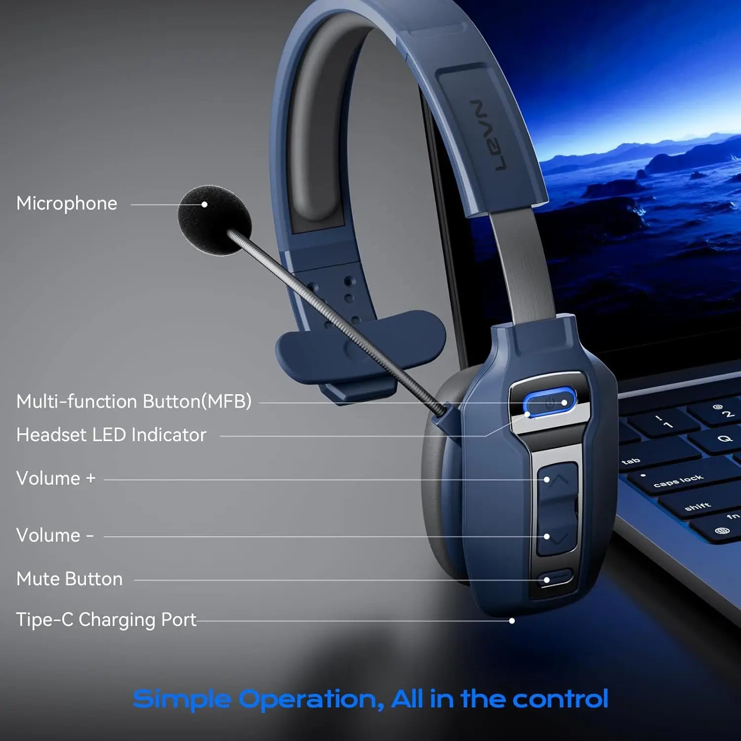 Trucker Bluetooth Headset with AI Noise Cancelling, 62 Hrs Wireless On-Ear Headphones for Home Office Remote Work Zoom