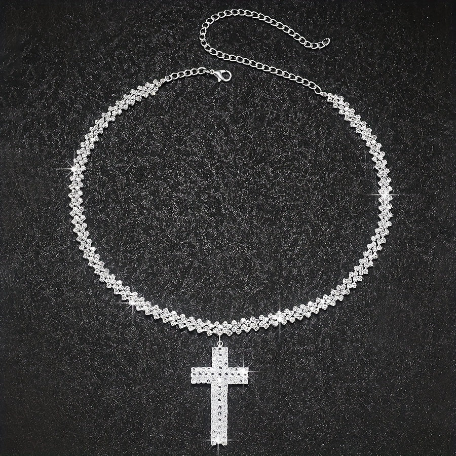 Elegant 925 Sterling Silvery Multi-Layer Zirconia Cross Pendant Necklace - Luxurious Fashion Jewelry Gift for Women, Perfect for Everyday & Party Wear