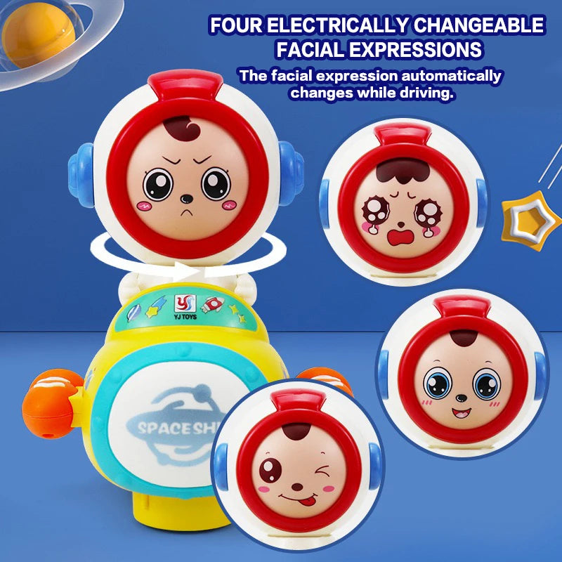 Spaceship Face Changing Astronaut Electric Toy with Four Automatic Facial Expressions Baby Holiday Gift