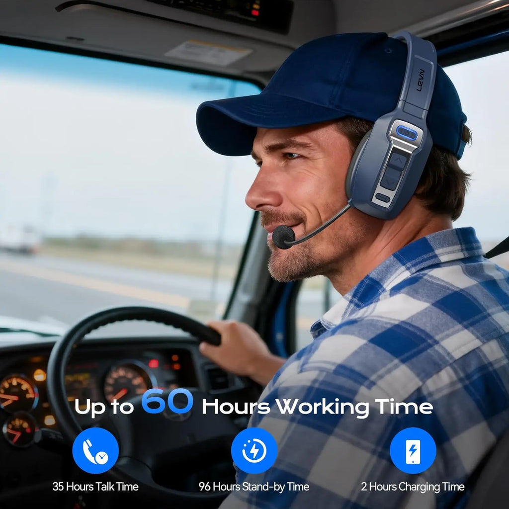 Trucker Bluetooth Headset with AI Noise Cancelling, 62 Hrs Wireless On-Ear Headphones for Home Office Remote Work Zoom