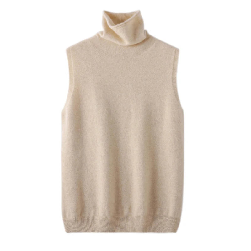 Women 100% Merino Wool Sleeveless Pullovers Turtleneck Sweater Waistcoat Wool Knitwear Spring Autumn Winter Fashion Vest Tops