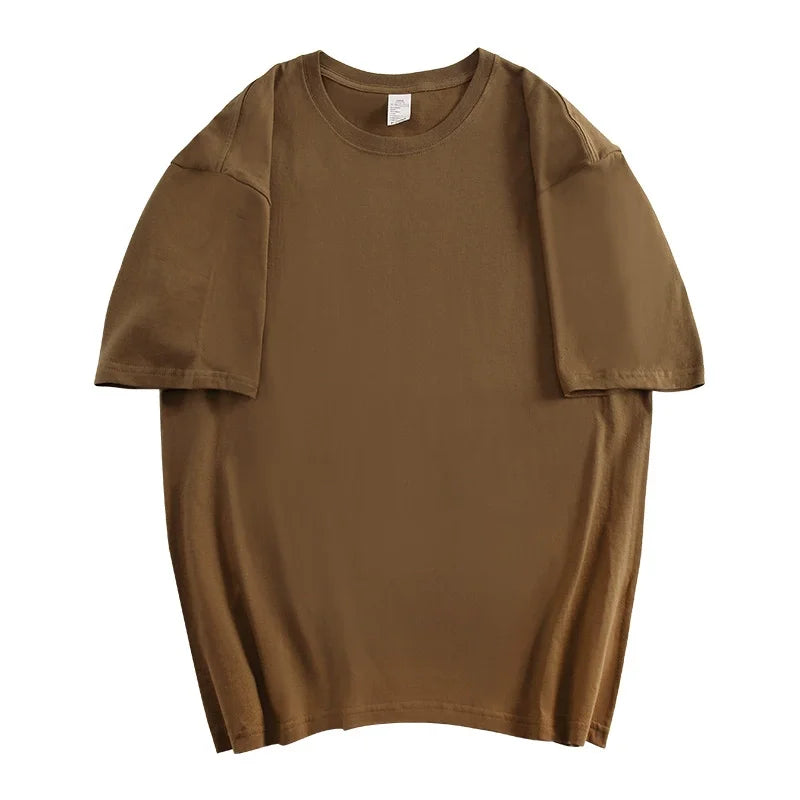 WAVLATII Oversized Summer T Shirts for Women Men Brown Casual Female Korean Streetwear Tees Unisex Basic Solid Young Cool Tops