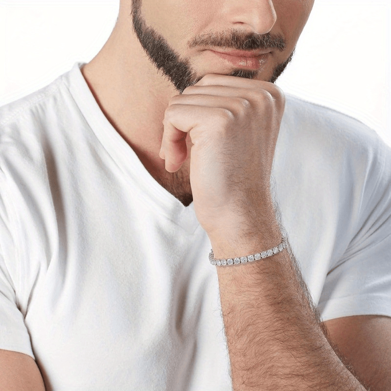 Elegant Luxury Moissanite Tennis Bracelet, 18K White Golden Plated 925 Sterling Silver, Versatile Daily & Party Accessory, All-Season Jewelry