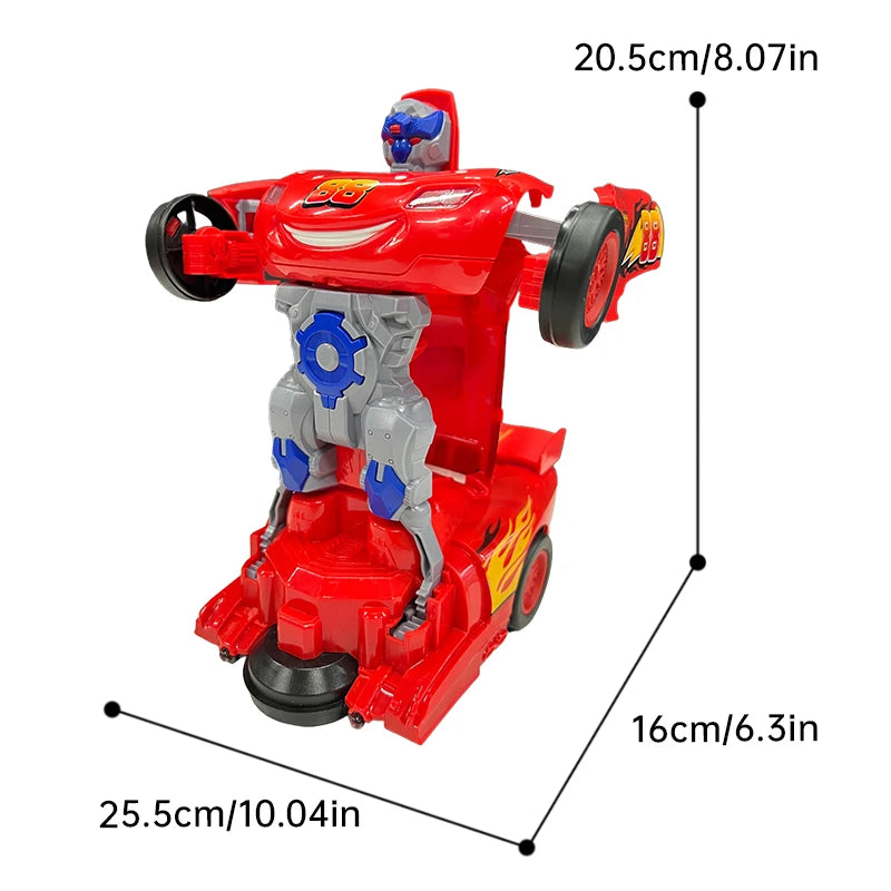 Red racing car transformation robot electric toy, automatic conversion, universal sound and light, perfect baby gift