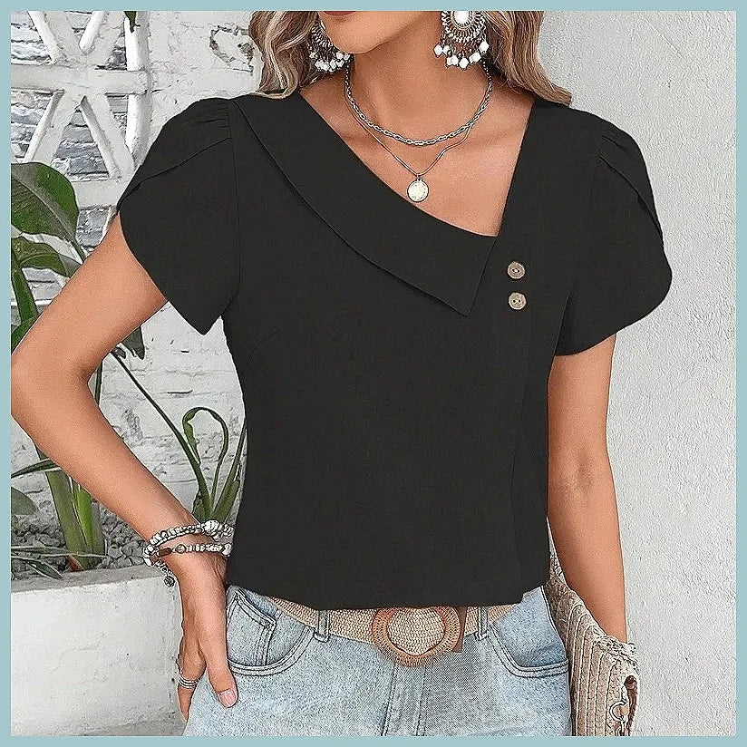 2024 Summer Vintage Solid Color Blouse for Women, Elegant Casual Slim Fit Top, Youth Fashion Shirt