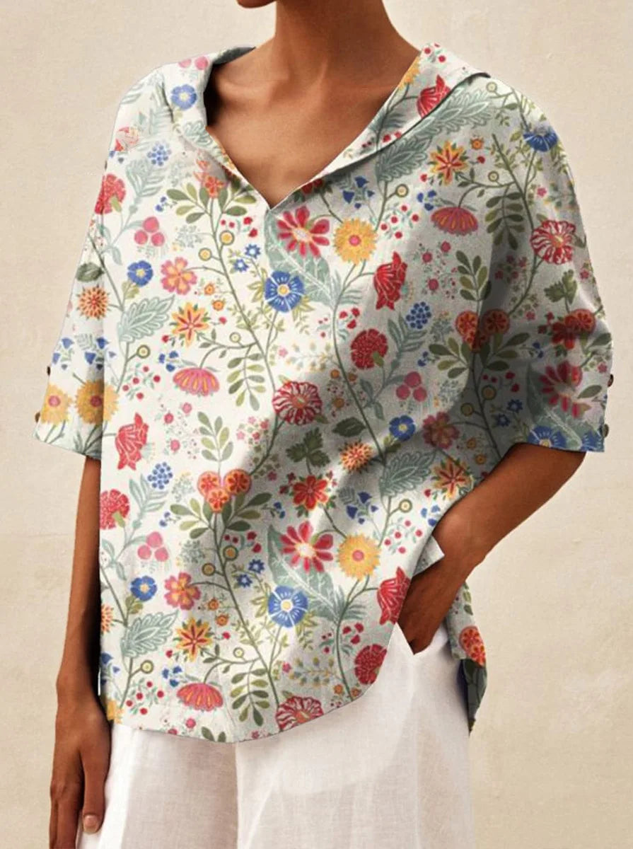 Women's Loose V-Neck Cotton Linen Shirt 2026, Casual Elegant Summer Blouse Office Wear (Characters: 68)