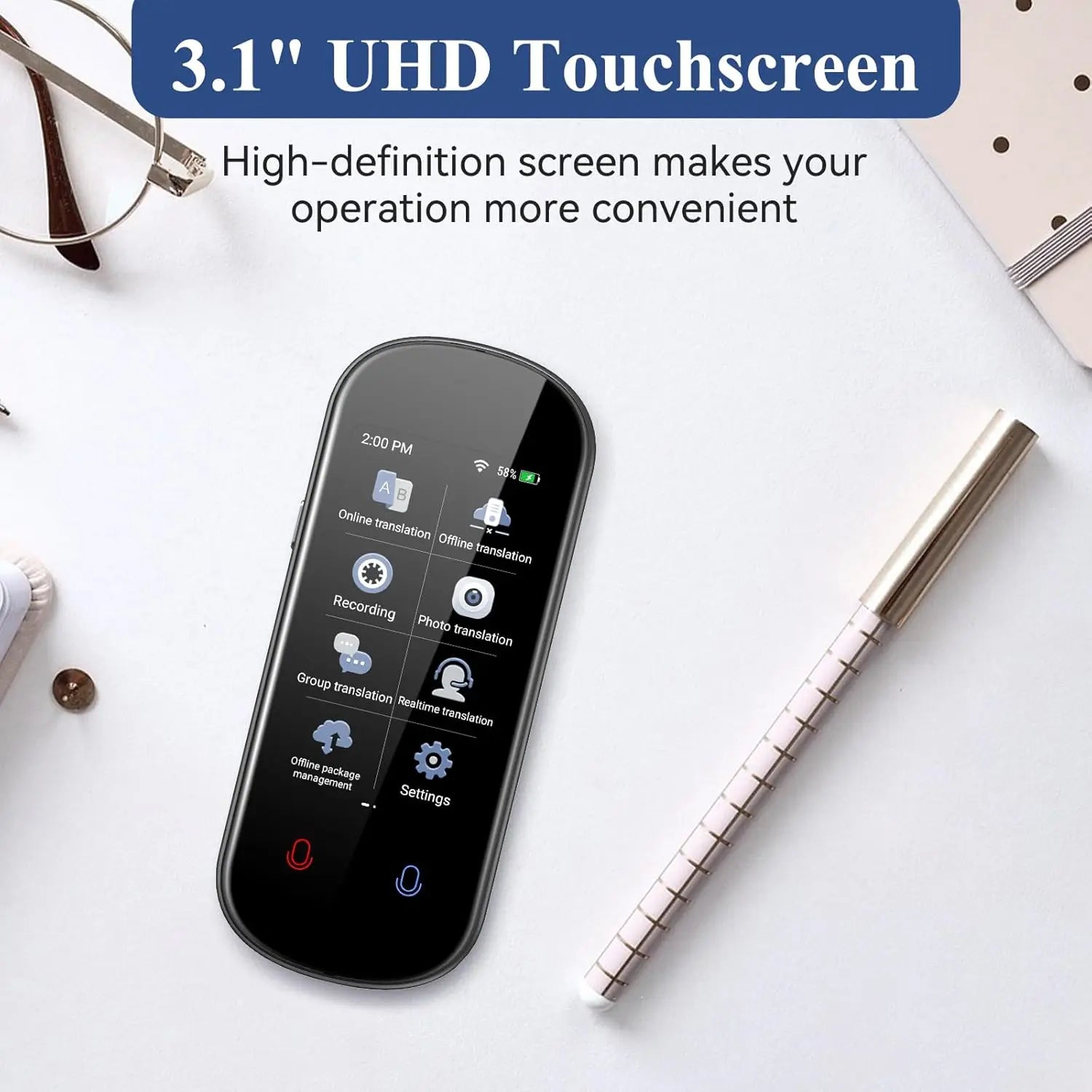 Two-Way AI Voice Translator Device for 150+ Languages, Offline & Photo Translation, Portable for Travel Business Learning