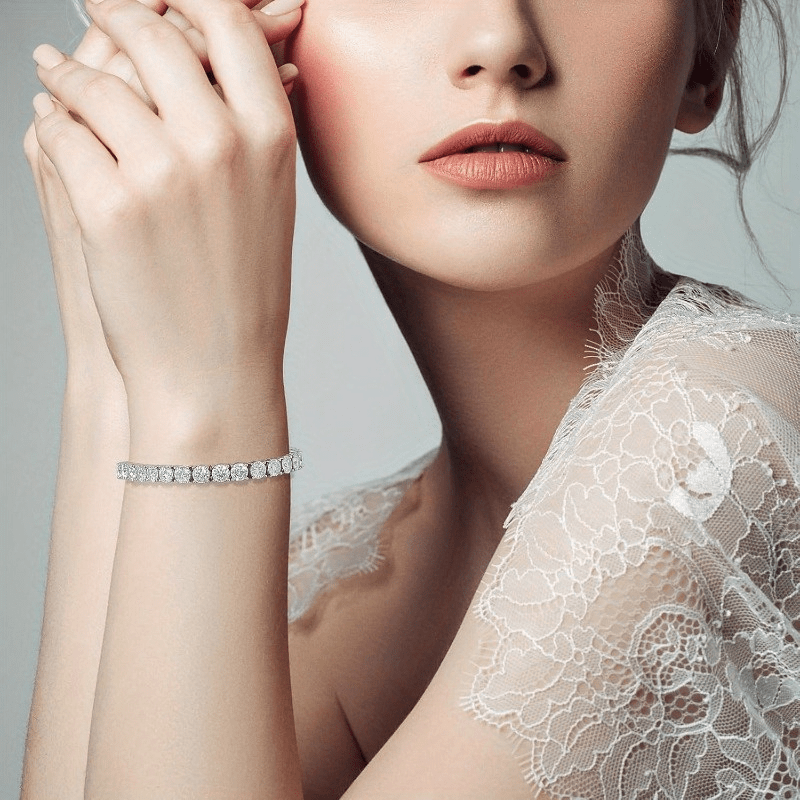 Elegant Luxury Moissanite Tennis Bracelet, 18K White Golden Plated 925 Sterling Silver, Versatile Daily & Party Accessory, All-Season Jewelry