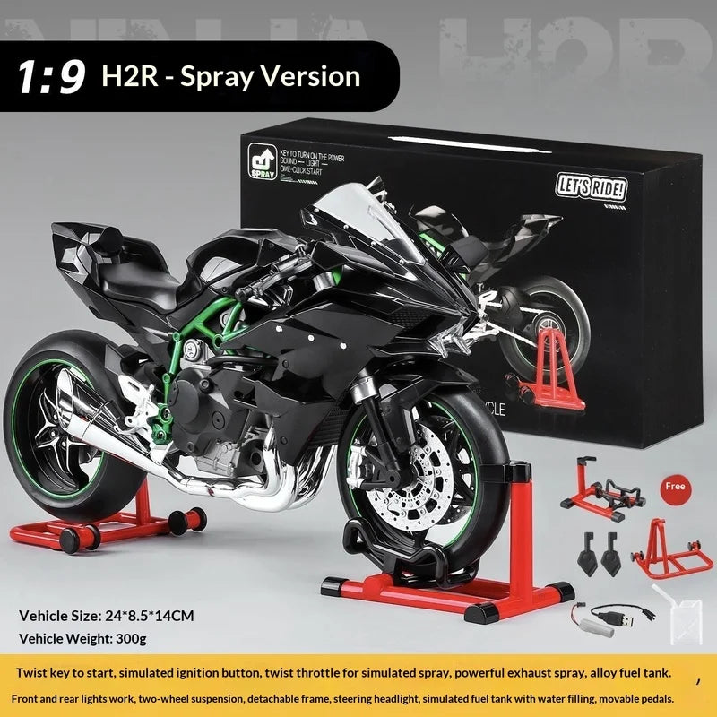 New 1:9 Scale Kawasaki Ninja H2R Diecast Alloy Motorcycle Model Smoke Spray Effect Collector Edition Gift For Motorcycle Lovers