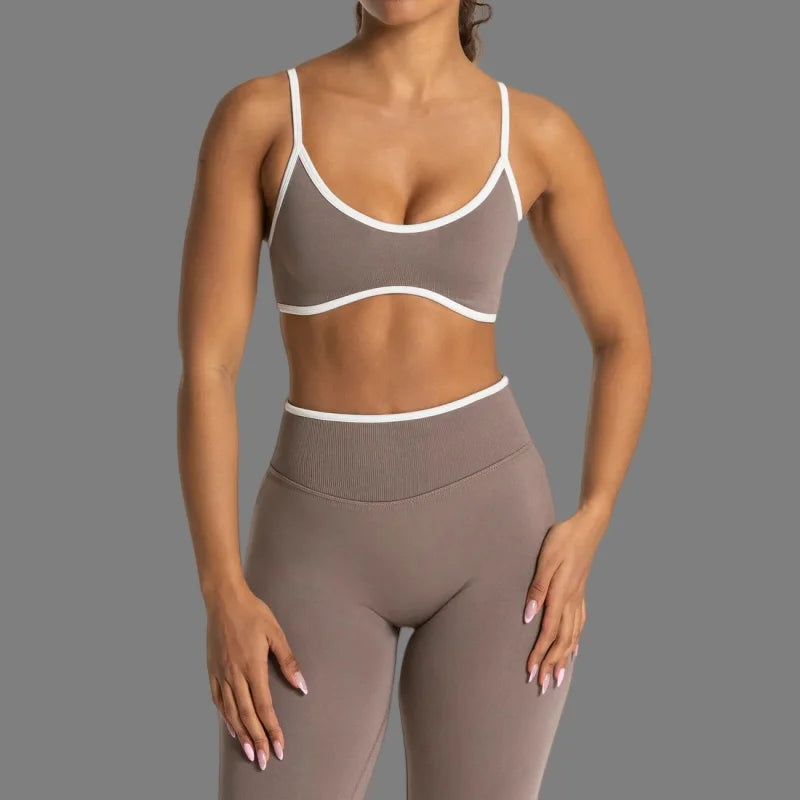 TEVEO Women's Color Block Yoga Bra with Built-in Nipple Pads and Camisole Design, Suitable for Gym Workouts and Sports Tank Tops