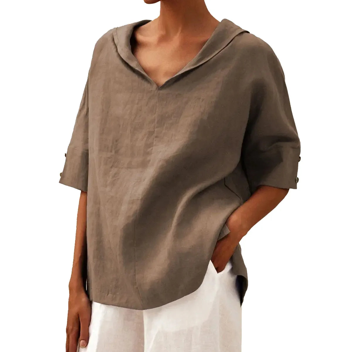 Women's Loose V-Neck Cotton Linen Shirt 2026, Casual Elegant Summer Blouse Office Wear (Characters: 68)
