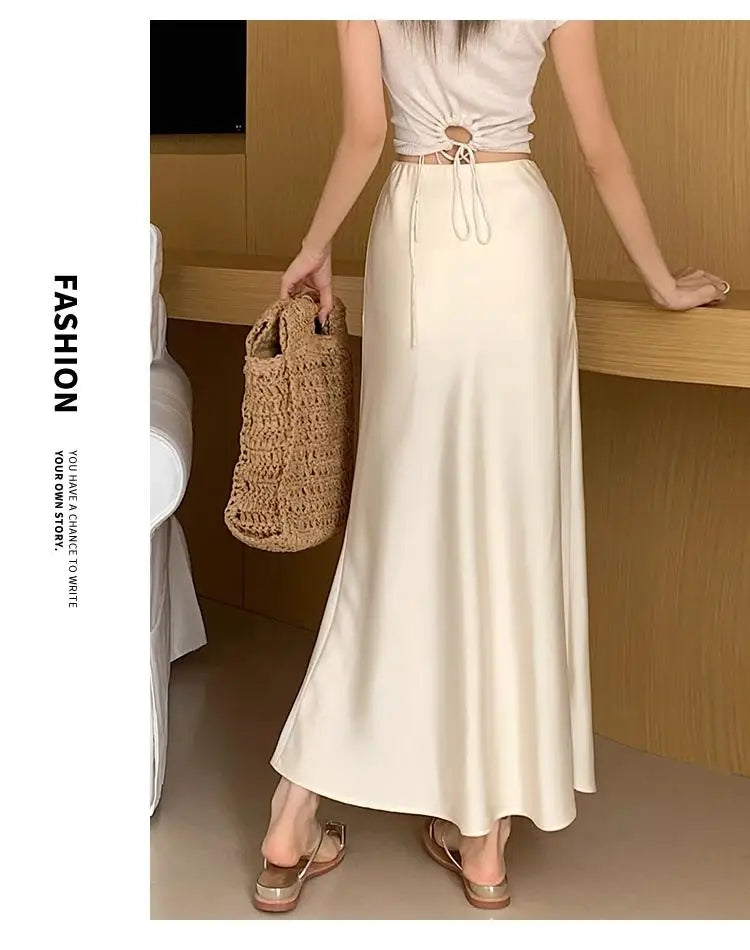 Acetic Satin Fishtail Skirt Woman Korean Fashion Elastic High Waist Skirts for Women Spring/Summer 2024 New Chic Lady Skirts