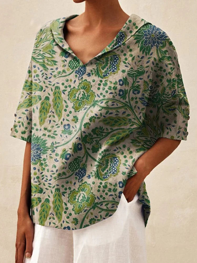 Women's Loose V-Neck Cotton Linen Shirt 2026, Casual Elegant Summer Blouse Office Wear (Characters: 68)