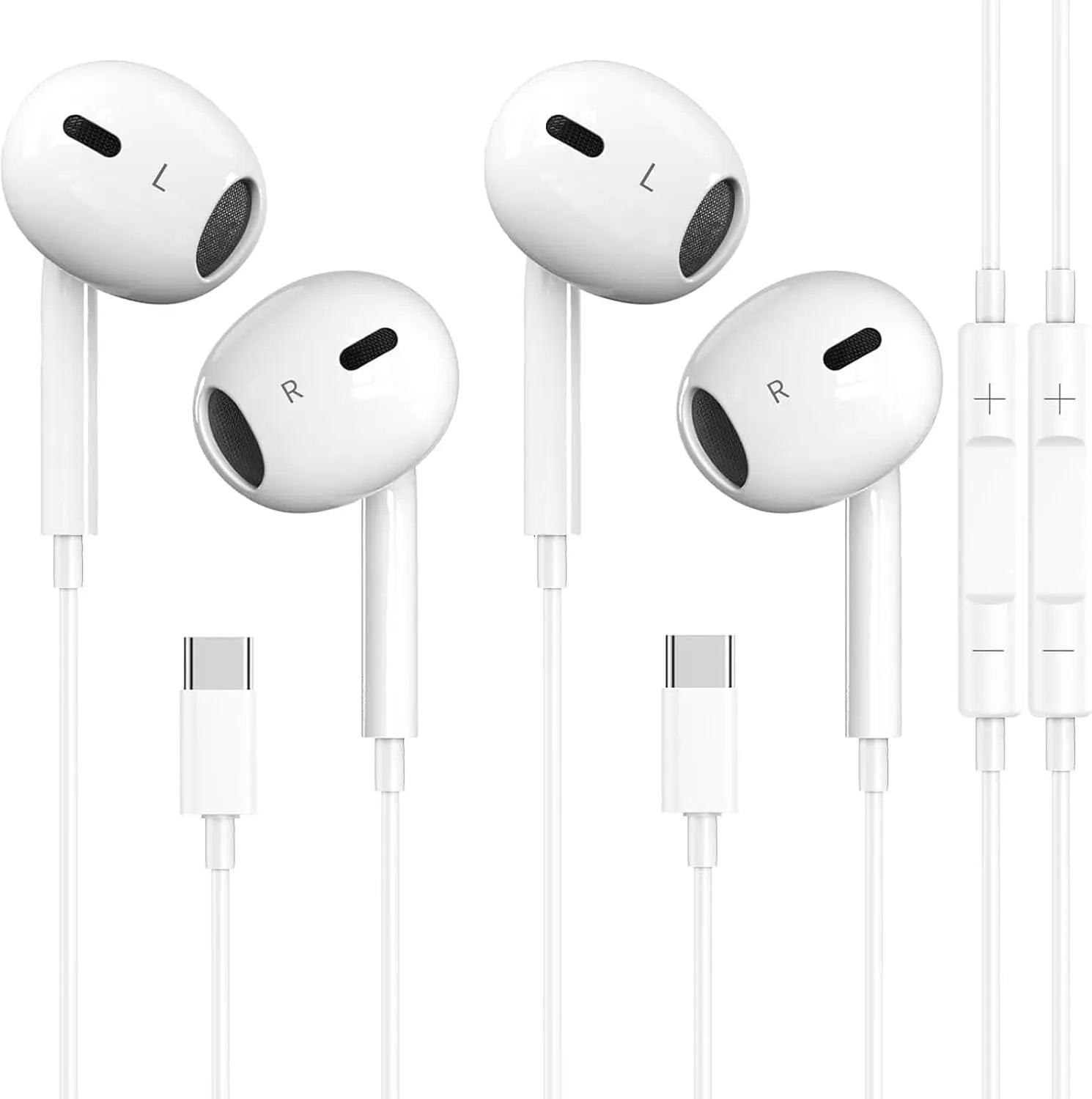 2-Pack USB-C Wired Earbuds with Microphone & Remote Control, Noise Cancelling for Smartphones