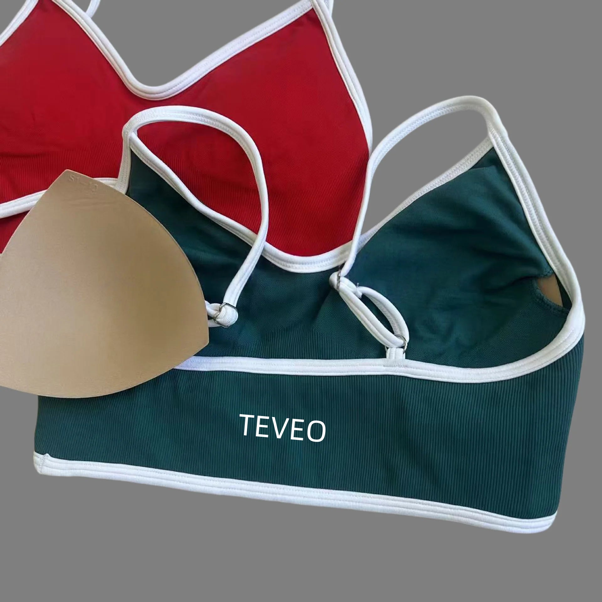 TEVEO Women's Color Block Yoga Bra with Built-in Nipple Pads and Camisole Design, Suitable for Gym Workouts and Sports Tank Tops
