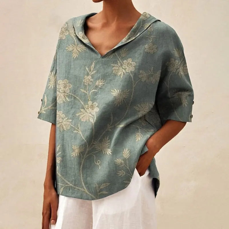 Women's Loose V-Neck Cotton Linen Shirt 2026, Casual Elegant Summer Blouse Office Wear (Characters: 68)