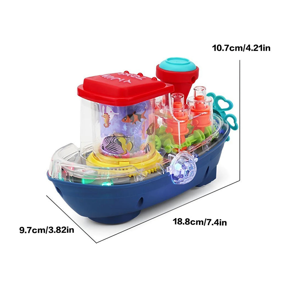 Electric Simulation Transparent Gear Rotating Cruise Ship Toy with Colorful Sound And Light Perfect Gift for Babies