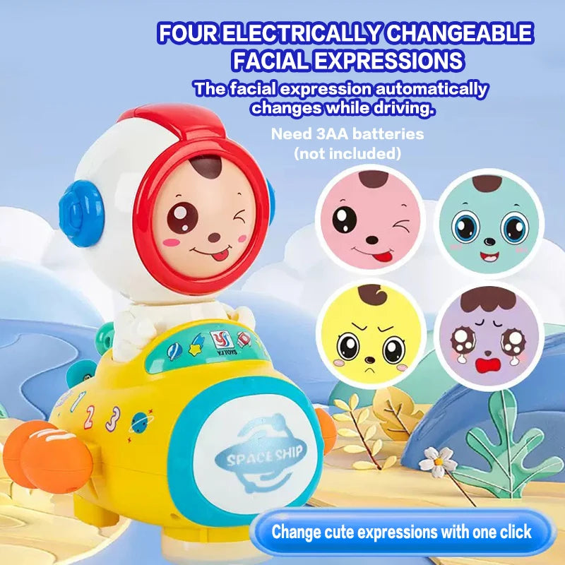 Spaceship Face Changing Astronaut Electric Toy with Four Automatic Facial Expressions Baby Holiday Gift