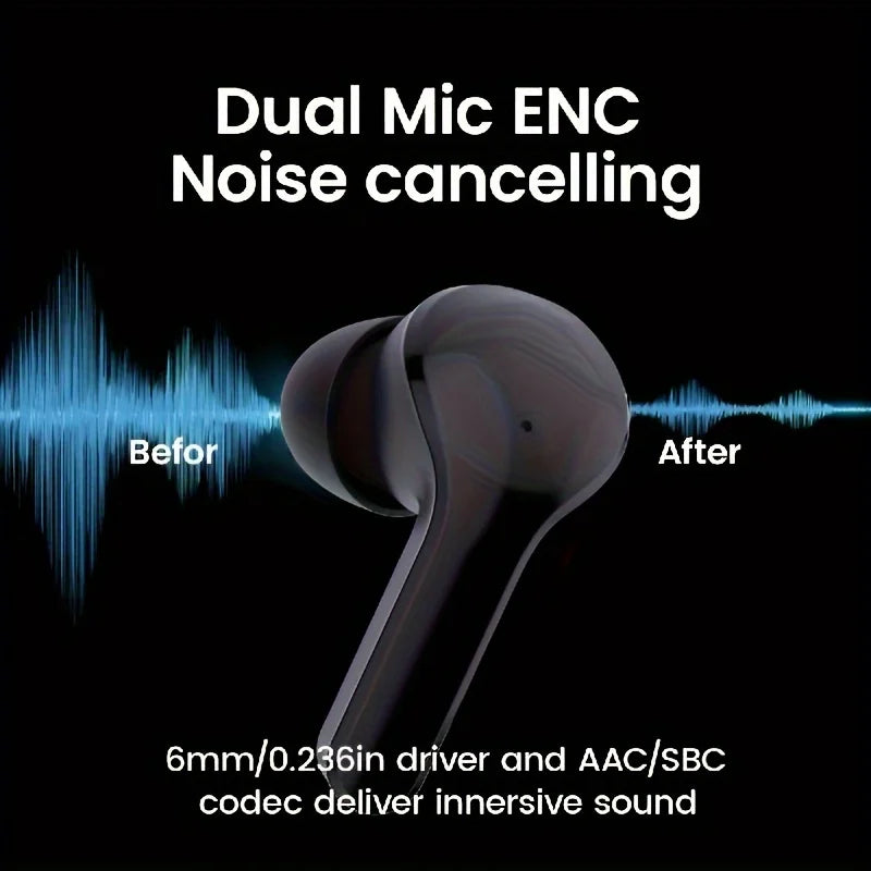 Transparent Wireless Earbuds with LED Display – ENC Noise Cancelling, HiFi Stereo Sound, Mini Charging Case Sports Earphones