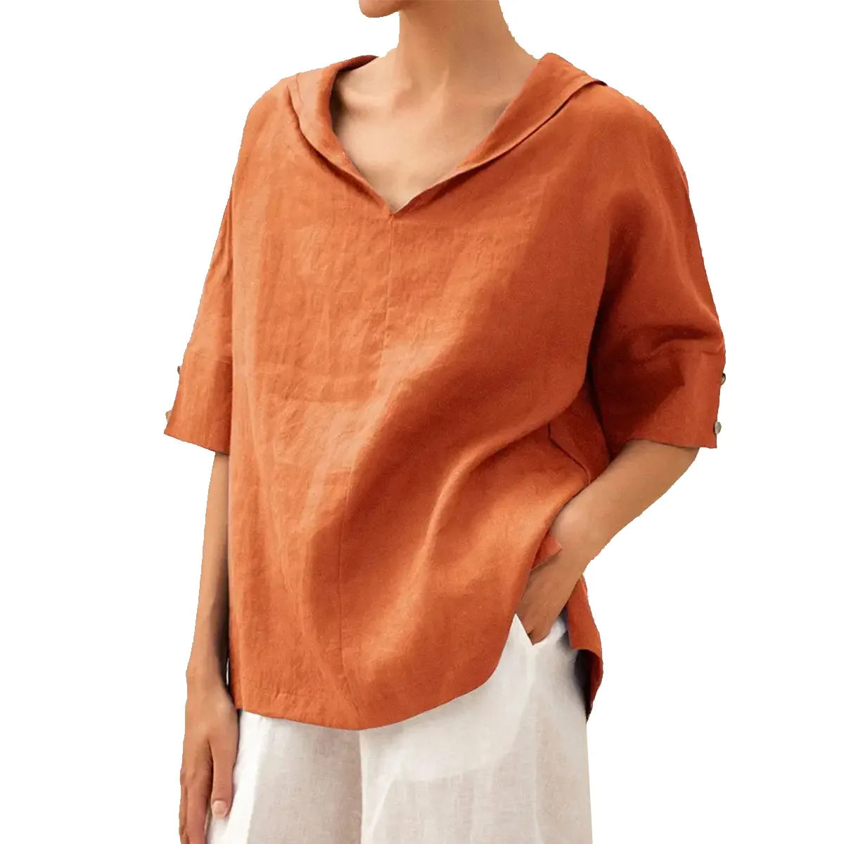 Women's Loose V-Neck Cotton Linen Shirt 2026, Casual Elegant Summer Blouse Office Wear (Characters: 68)