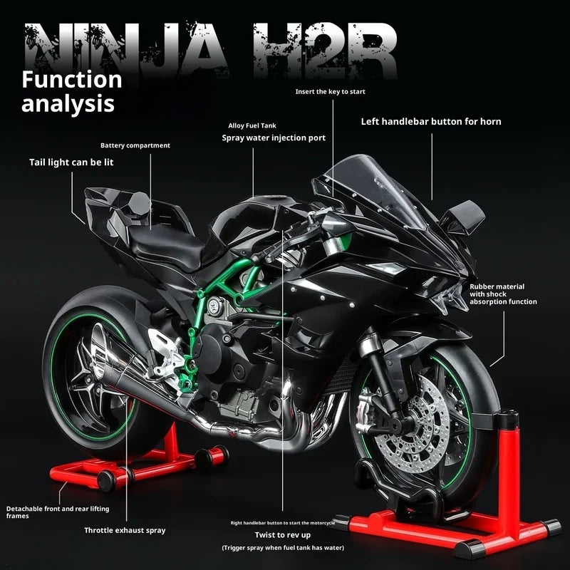 New 1:9 Scale Kawasaki Ninja H2R Diecast Alloy Motorcycle Model Smoke Spray Effect Collector Edition Gift For Motorcycle Lovers