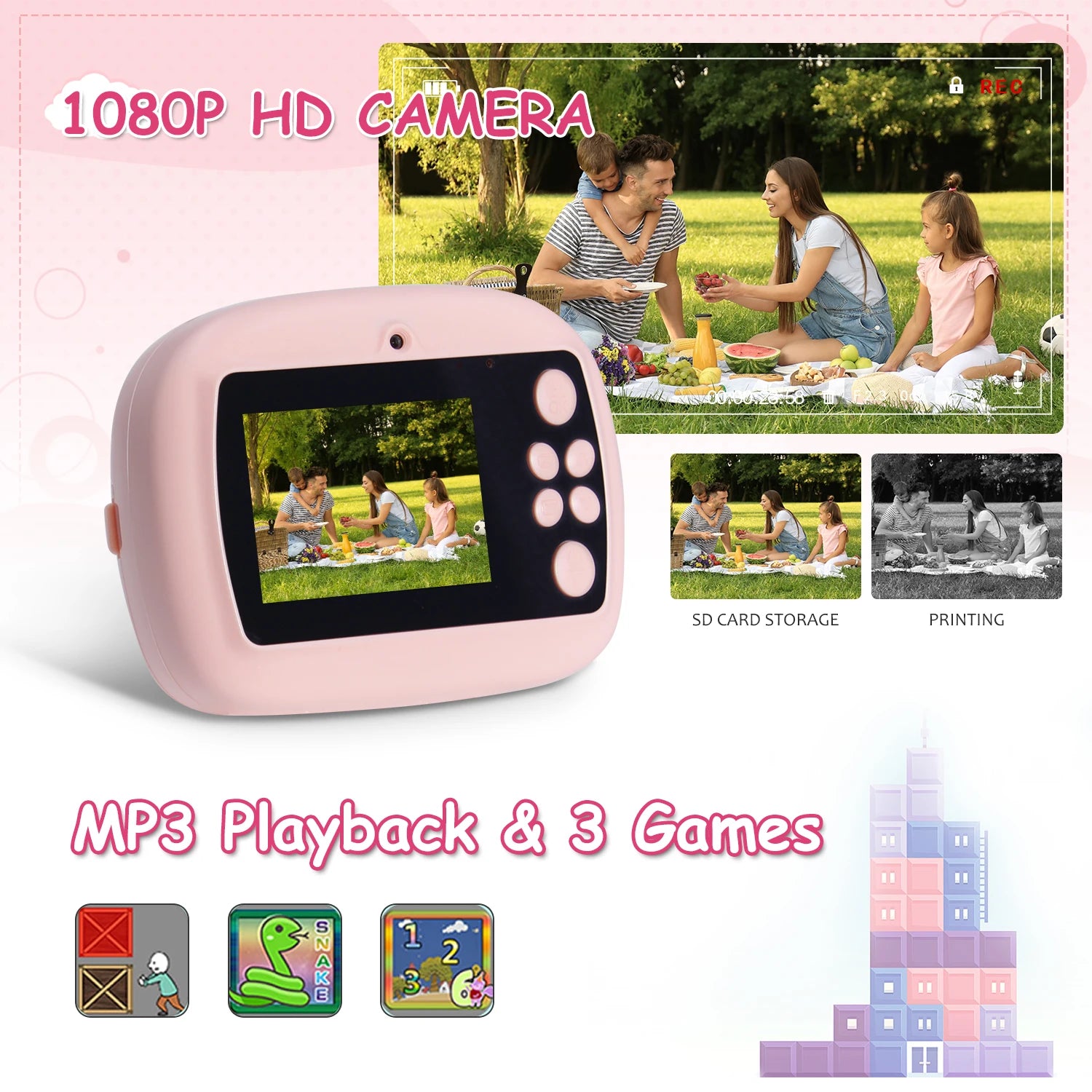 Kids Instant Print Digital CameraLarge Screen Children's Gift Camera,  for One Click Printing of Photos and Children's Toys