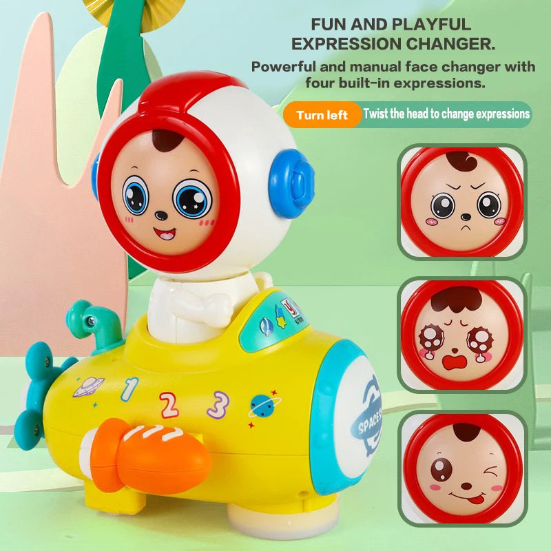 Spaceship Face Changing Astronaut Electric Toy with Four Automatic Facial Expressions Baby Holiday Gift