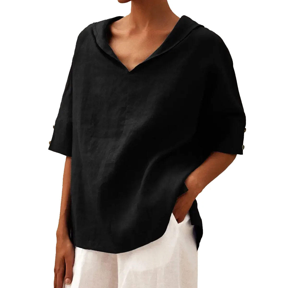 Women's Loose V-Neck Cotton Linen Shirt 2026, Casual Elegant Summer Blouse Office Wear (Characters: 68)