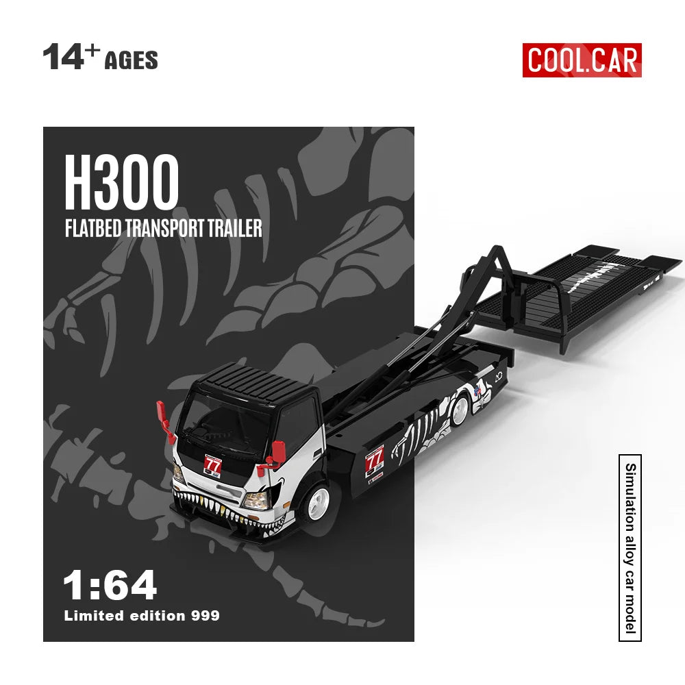 Cool Car 1:64 H300 Flatbed Transport Trailer Black Dragon 77 Simulation Alloy Car Model for Collection&Display&Gift