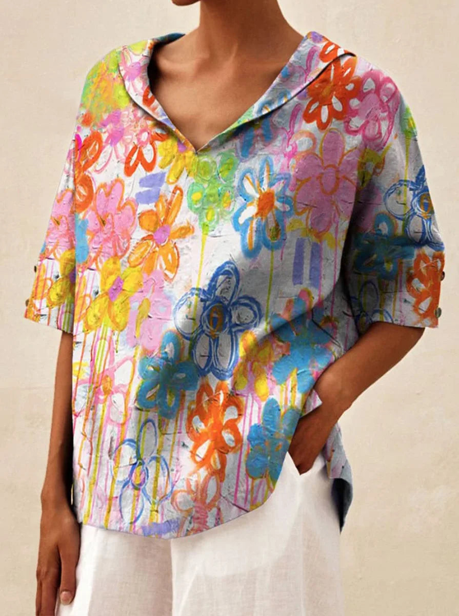 Women's Loose V-Neck Cotton Linen Shirt 2026, Casual Elegant Summer Blouse Office Wear (Characters: 68)