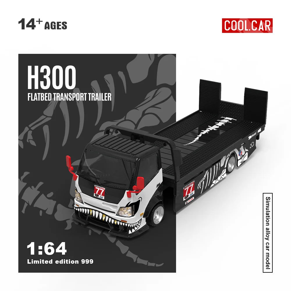 Cool Car 1:64 H300 Flatbed Transport Trailer Black Dragon 77 Simulation Alloy Car Model for Collection&Display&Gift