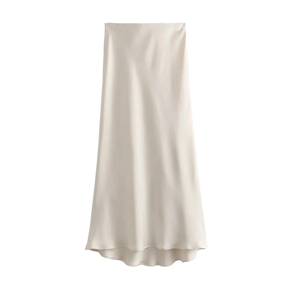 Acetic Satin Fishtail Skirt Woman Korean Fashion Elastic High Waist Skirts for Women Spring/Summer 2024 New Chic Lady Skirts