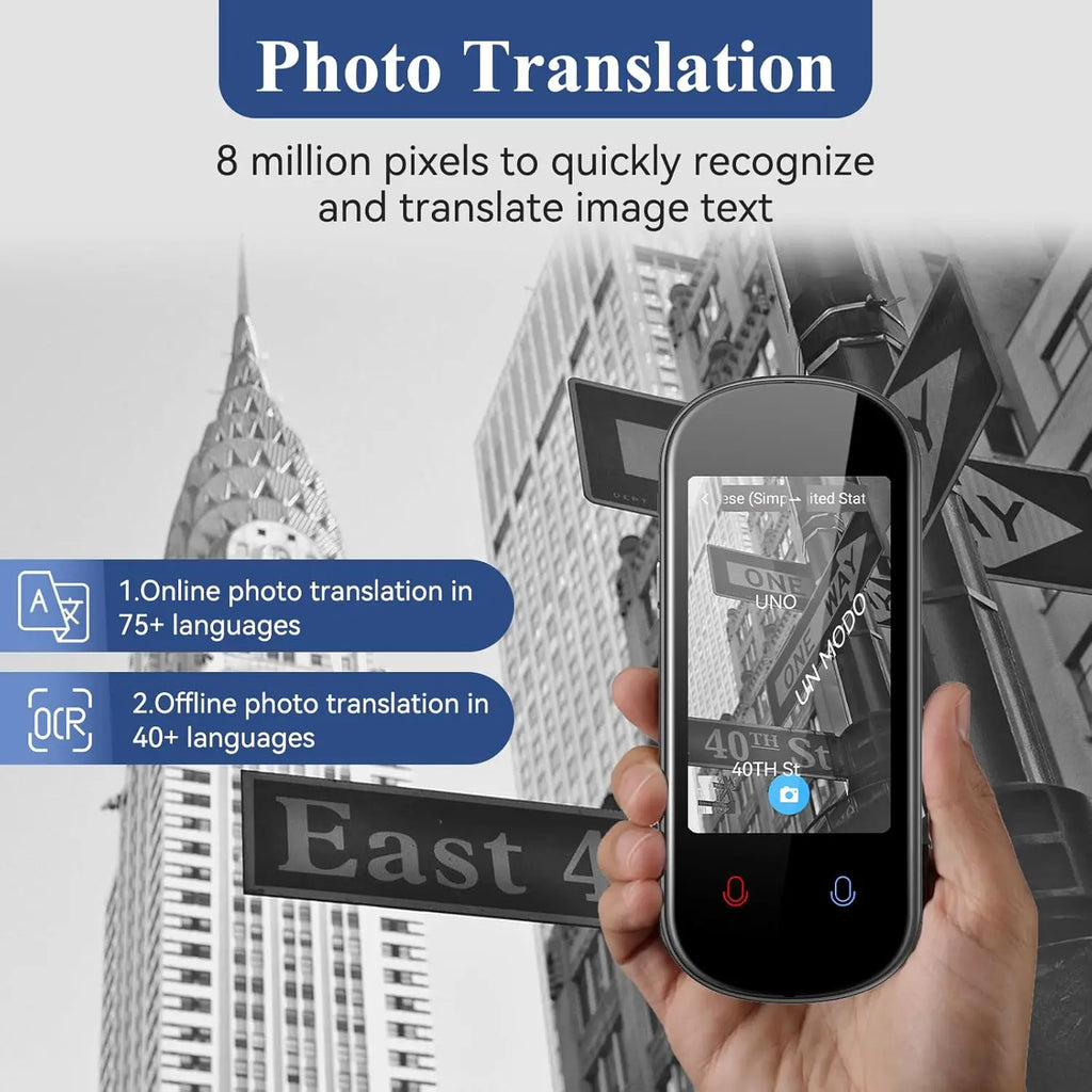 Two-Way AI Voice Translator Device for 150+ Languages, Offline & Photo Translation, Portable for Travel Business Learning