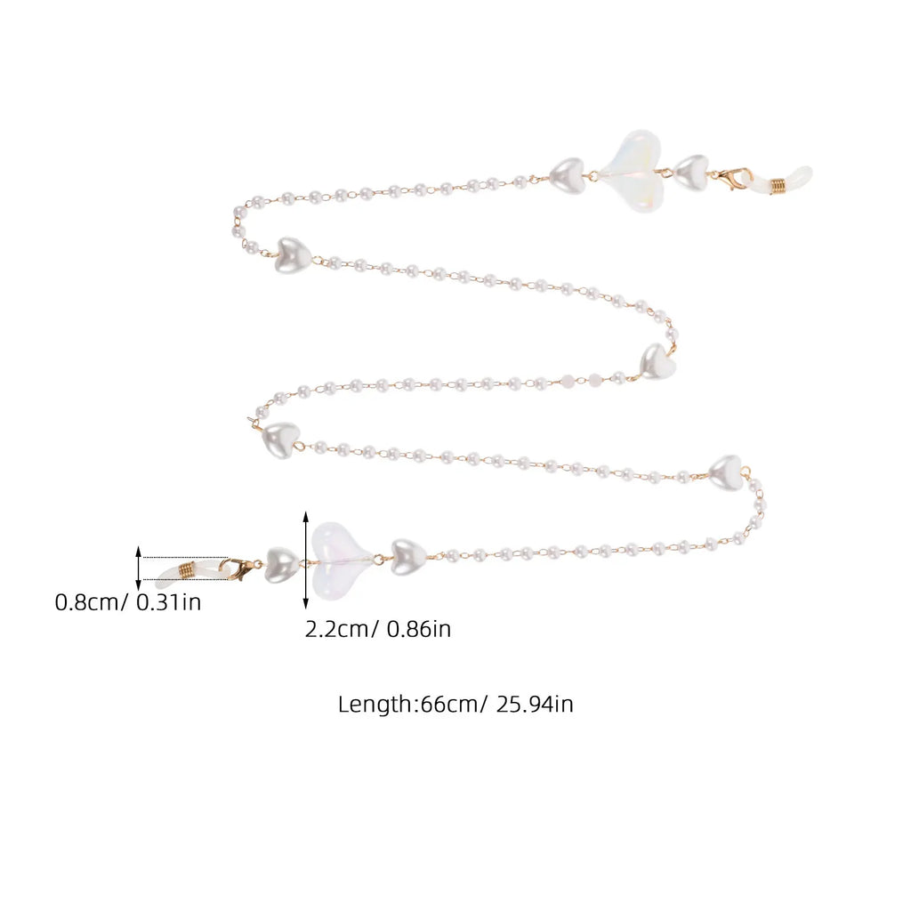 Heart Mask Chain Peach Heart Simulation Pearl Glasses Chain Adjustable Length Anti-Loss Strap for Mask Sunglasses Earphones