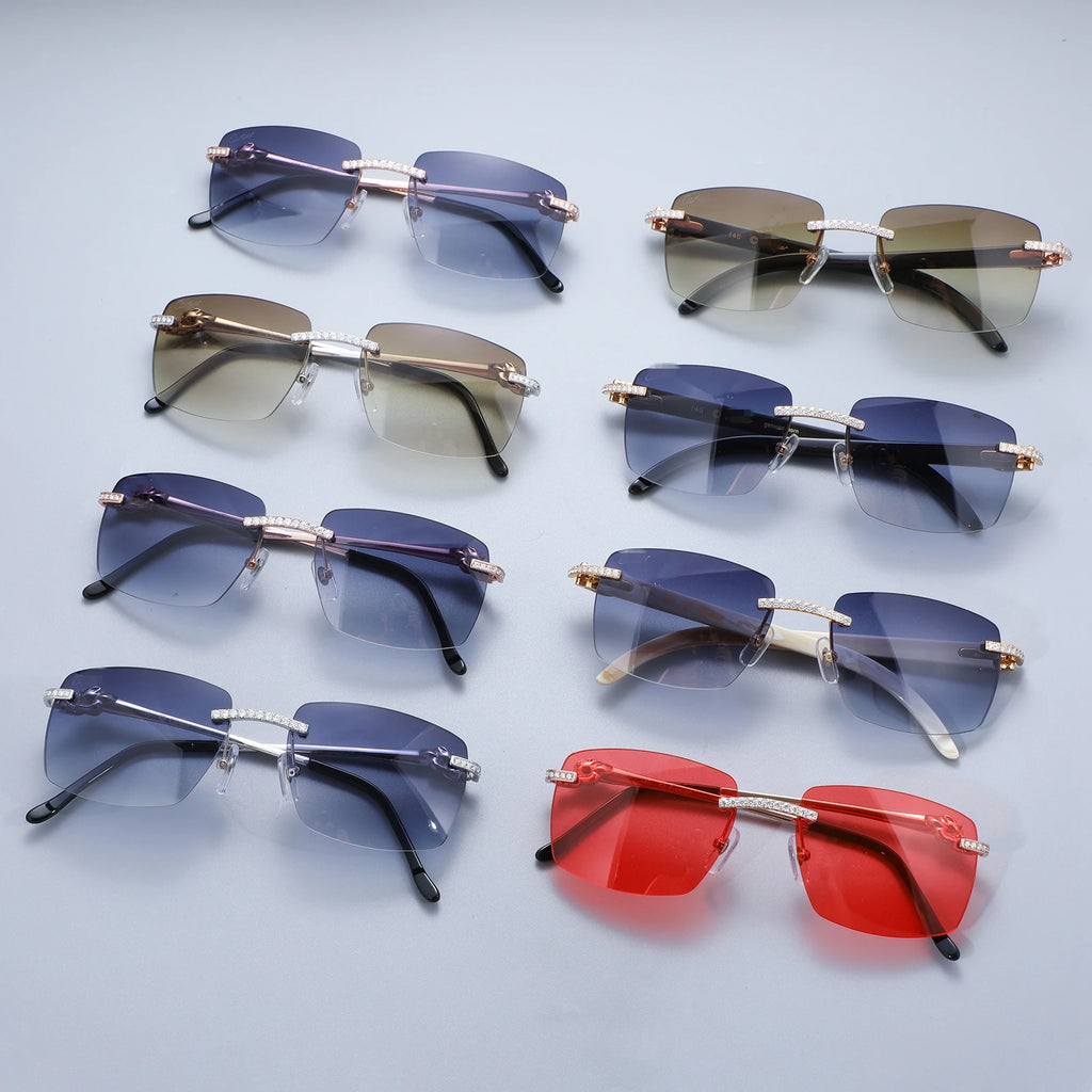 Mosangnai Personalized Iced Out Luxury Brand CTR Sunglasses Eyewear With Moissanite Diamonds For Men Women