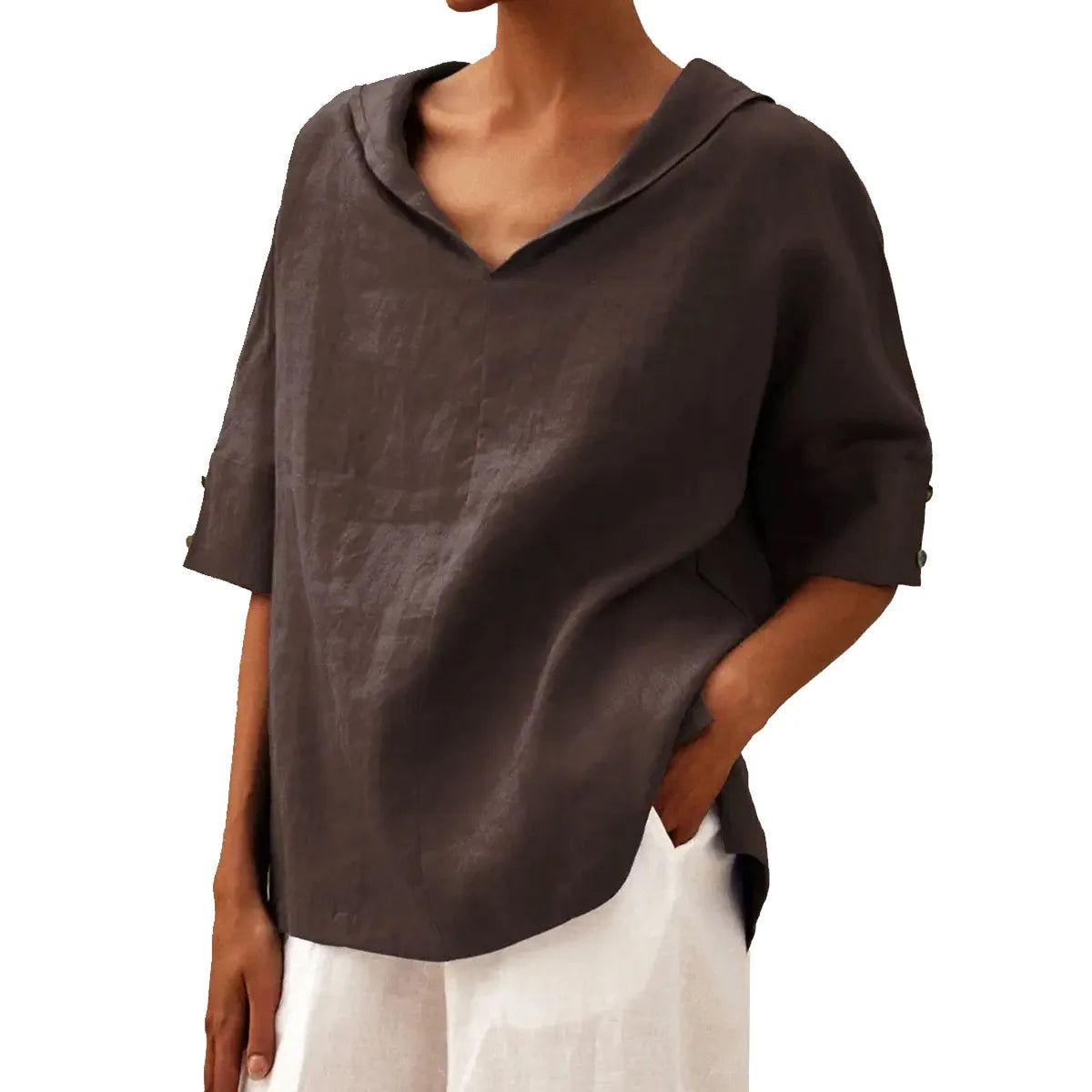 Women's Loose V-Neck Cotton Linen Shirt 2026, Casual Elegant Summer Blouse Office Wear (Characters: 68)