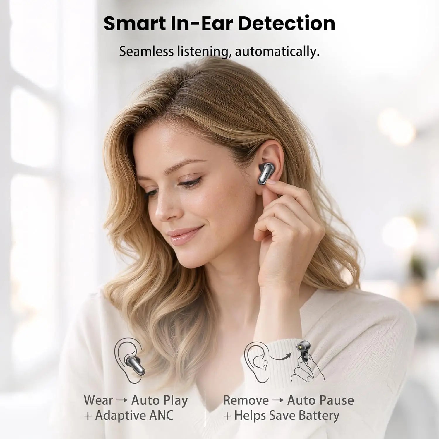 Active Noise Cancelling Wireless Earbuds, LDAC Hi-Res Sound, 80H Playtime, Dual Pairing, IPX8 Waterproof with Charging Case