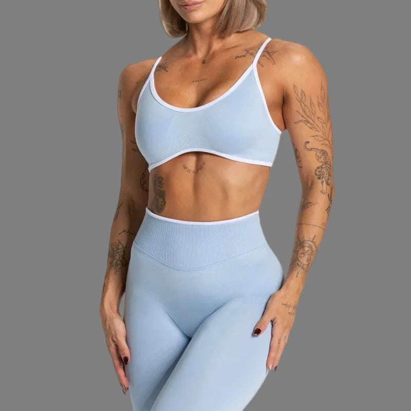 TEVEO Women's Color Block Yoga Bra with Built-in Nipple Pads and Camisole Design, Suitable for Gym Workouts and Sports Tank Tops