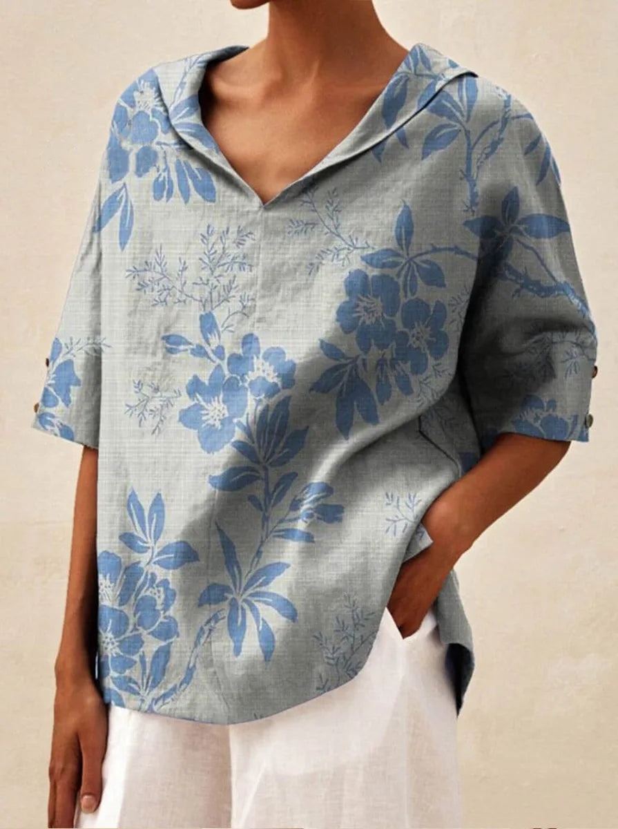 Women's Loose V-Neck Cotton Linen Shirt 2026, Casual Elegant Summer Blouse Office Wear (Characters: 68)