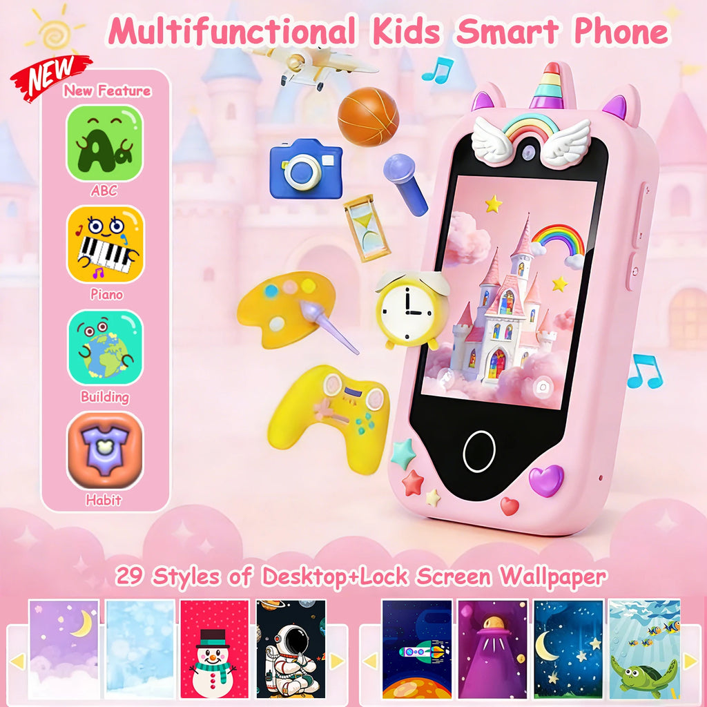 Kids phone Touchscreen operation, 48MP camera, supports 1080P HD video recording Equipped with a 64GB memory card and card reade