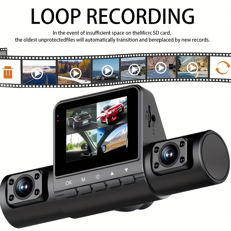 1pc BCUOZ 4-Lens HD Dash Cam, Full Car DVR Recorder with 2" LCD Display, Night Vision, Loop Recording, Motion Detection, Driver Side Auto Orientation, 5V Plug-in, Push Button Control, 1080p Video, 150mAh Rechargeable Battery,
