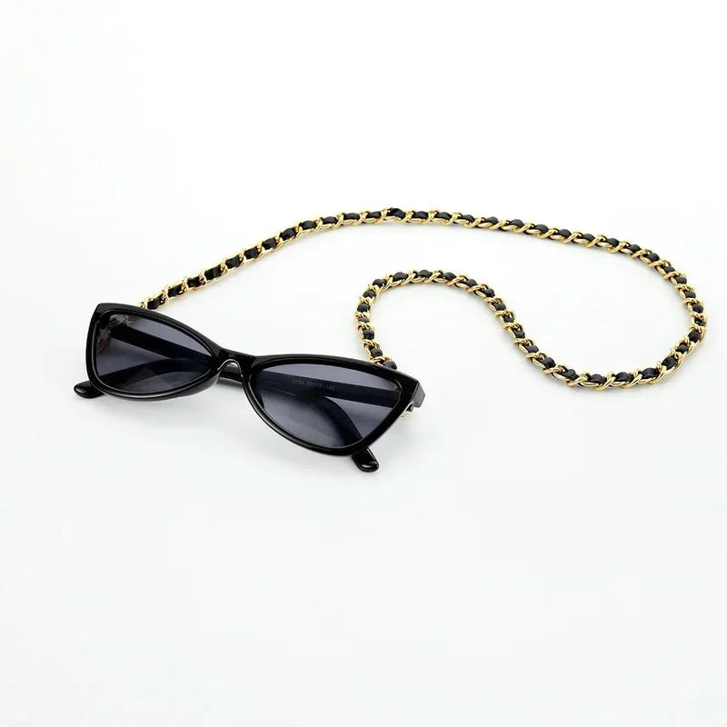 Trendy Luxury Gold Color Glasses Holder Neck Chain Straps Fashion PU Leather Metal Sunglasses Accessories