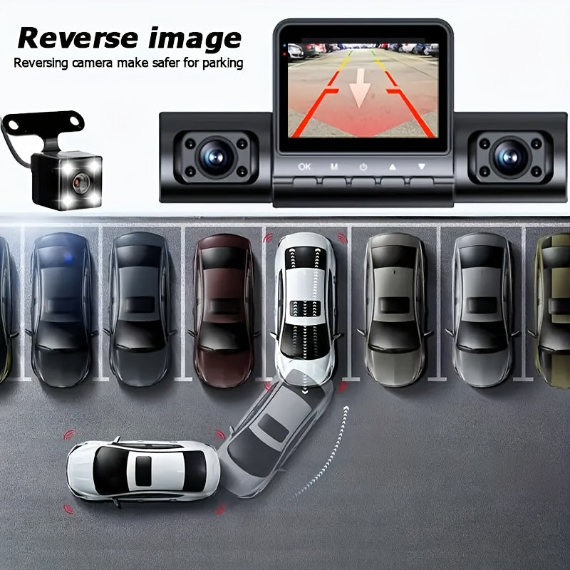 1pc BCUOZ 4-Lens HD Dash Cam, Full Car DVR Recorder with 2" LCD Display, Night Vision, Loop Recording, Motion Detection, Driver Side Auto Orientation, 5V Plug-in, Push Button Control, 1080p Video, 150mAh Rechargeable Battery,